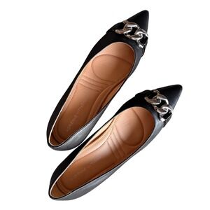 Adrienne Vittadini Women Black Leather Pointed Toe Kitten Heel Chain 10M Work
